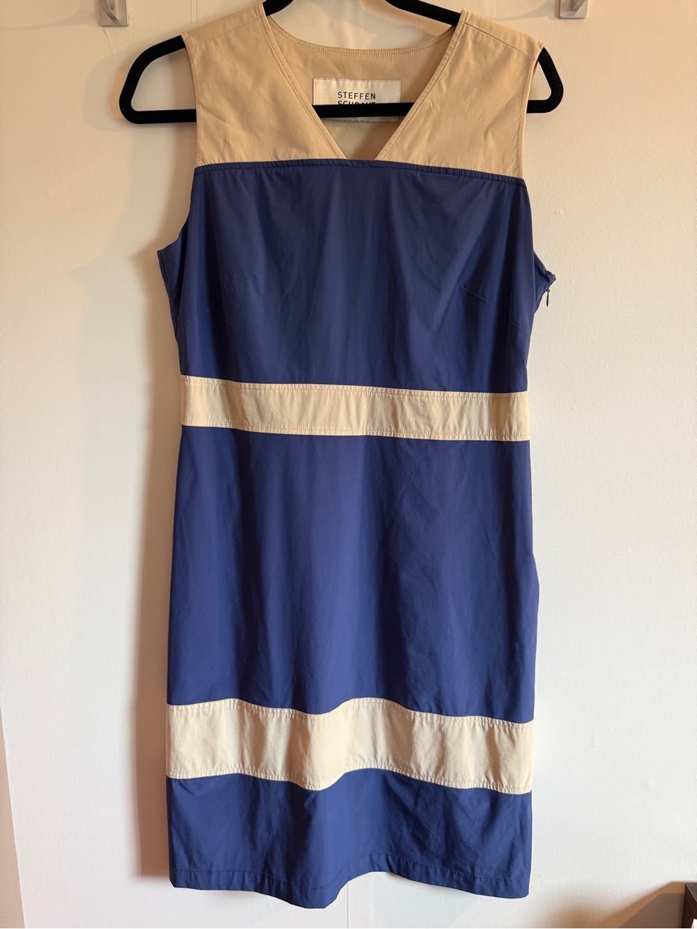 Steffen Schraut Colorblock Sheath Dress Blue Beige Sleeveless EU 40 US 8